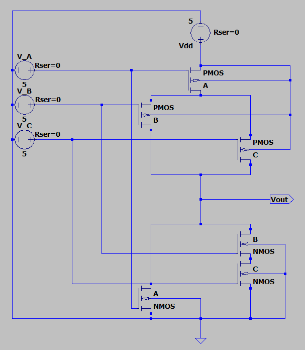 Unclocked A+BC logic circuit schematic
